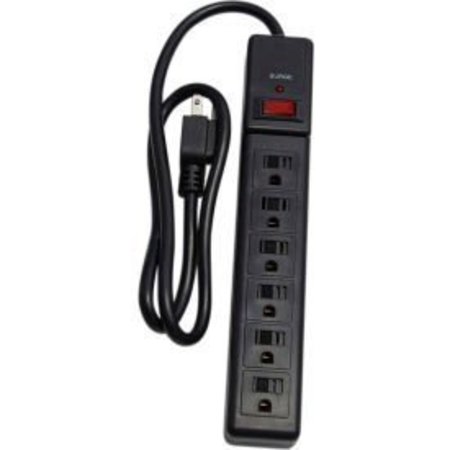 CENTURY WIRE & CABLE Surge Protected Power Strip, 6 Outlets, 15A, 270 Joules, 3' Cord, Black D155300BK-3